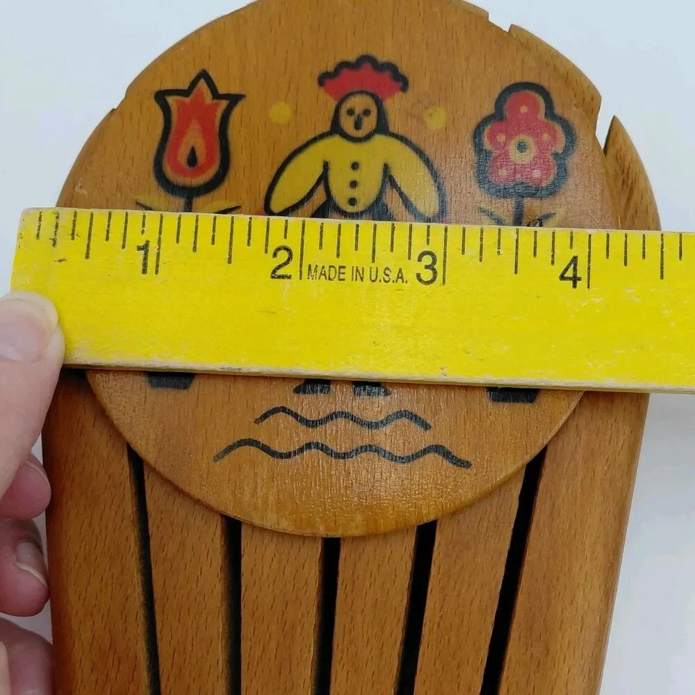 Vtg Mid Century Wooden Knife Block Wall Hanging Folk Art Yugoslavia Hand Painted